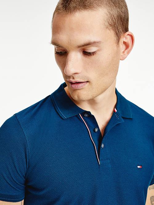 Tommy Hilfiger Organic Pamut Slim Fit Póló Férfi Kék | TH654QFB