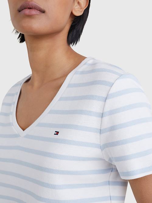 Tommy Hilfiger Organic Pamut Slim Fit V-Neck Póló Női Fehér | TH713CZE