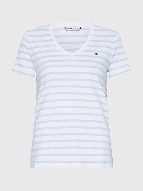 Tommy Hilfiger Organic Pamut Slim Fit V-Neck Póló Női Fehér | TH713CZE