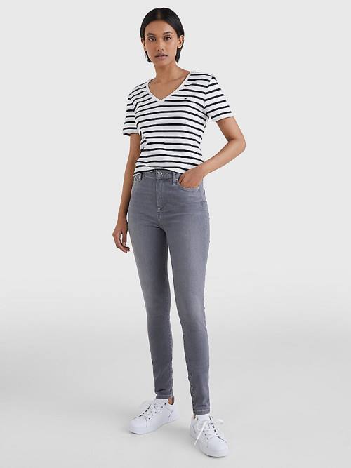 Tommy Hilfiger Organic Pamut Slim Fit V-Neck Póló Női Fehér | TH867CER