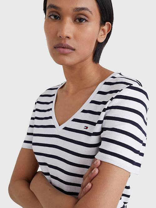 Tommy Hilfiger Organic Pamut Slim Fit V-Neck Póló Női Fehér | TH867CER