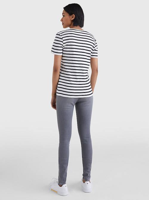 Tommy Hilfiger Organic Pamut Slim Fit V-Neck Póló Női Fehér | TH867CER