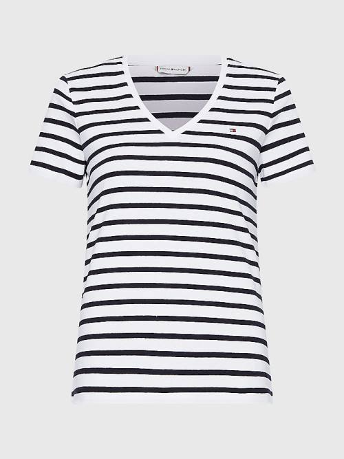 Tommy Hilfiger Organic Pamut Slim Fit V-Neck Póló Női Fehér | TH867CER