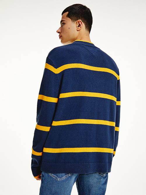 Tommy Hilfiger Organic Pamut Stripe Jumper Pulóverek Férfi Kék | TH701LPF