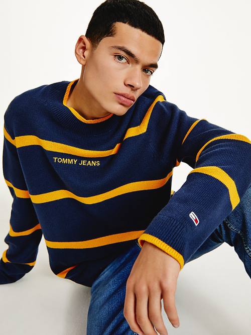 Tommy Hilfiger Organic Pamut Stripe Jumper Pulóverek Férfi Kék | TH701LPF