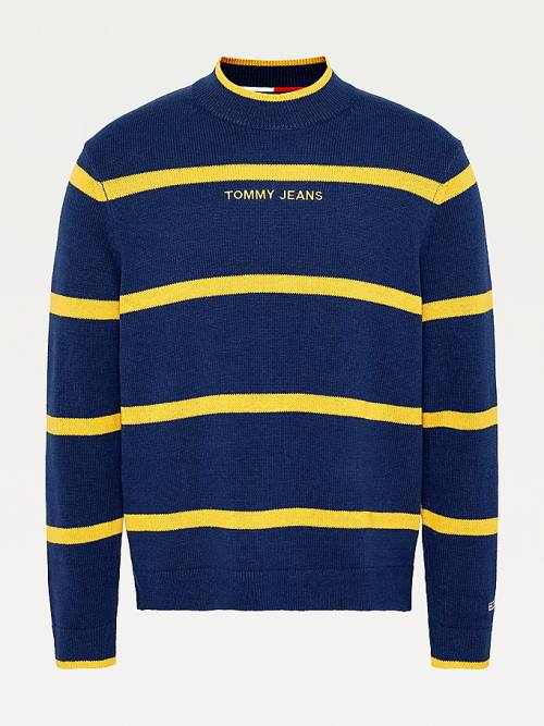 Tommy Hilfiger Organic Pamut Stripe Jumper Pulóverek Férfi Kék | TH701LPF