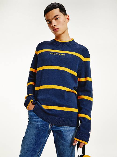 Tommy Hilfiger Organic Pamut Stripe Jumper Pulóverek Férfi Kék | TH701LPF