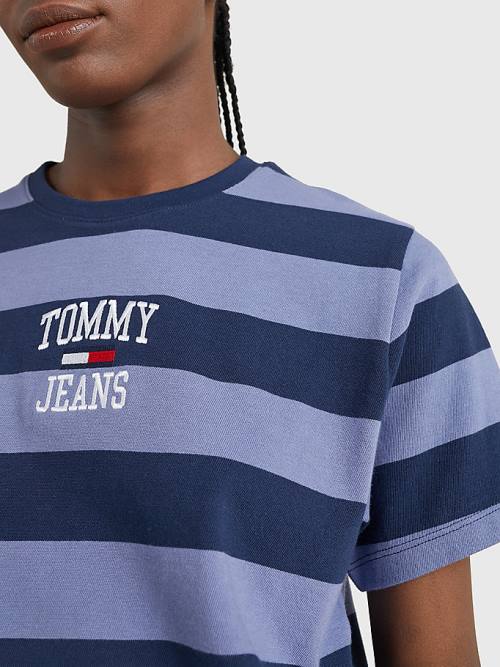 Tommy Hilfiger Organic Pamut Stripe Logo Póló Női Kék | TH198VUO