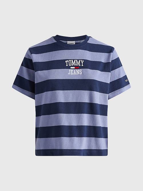 Tommy Hilfiger Organic Pamut Stripe Logo Póló Női Kék | TH198VUO