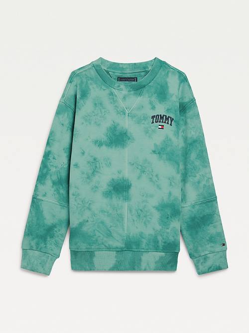 Tommy Hilfiger Organic Pamut Tie-Die Varsity Pulóver Fiú Zöld | TH297RCT