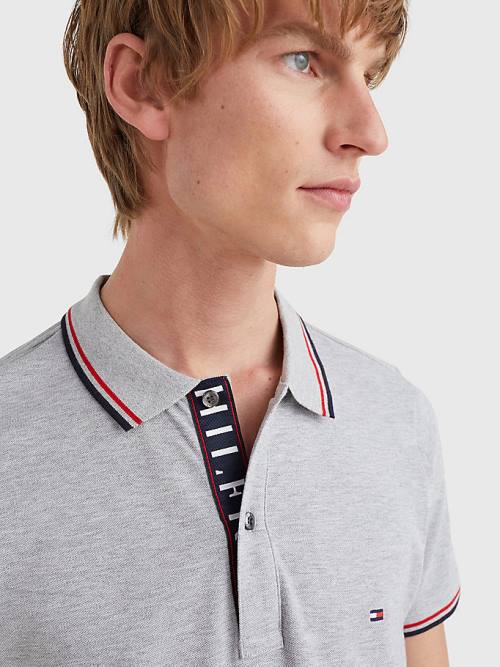 Tommy Hilfiger Organic Pamut Tipped Slim Fit Póló Férfi Szürke | TH318QBJ