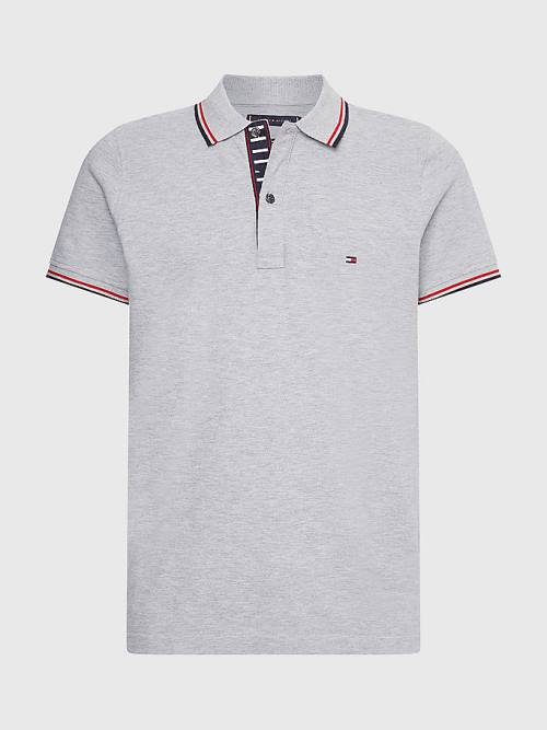 Tommy Hilfiger Organic Pamut Tipped Slim Fit Póló Férfi Szürke | TH318QBJ