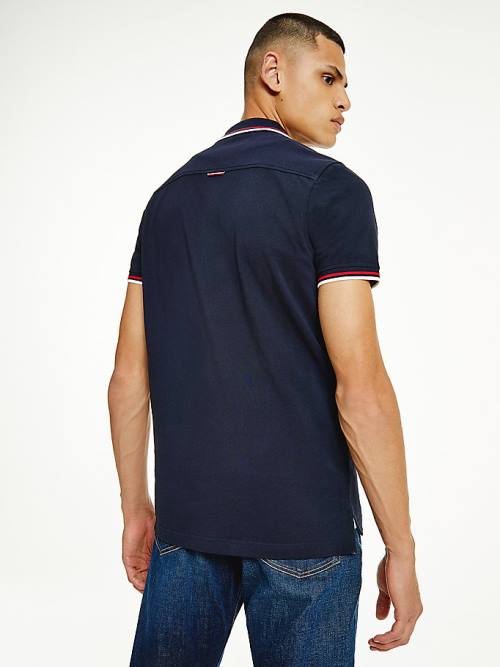 Tommy Hilfiger Organic Pamut Tipped Slim Fit Póló Férfi Kék | TH601ABZ