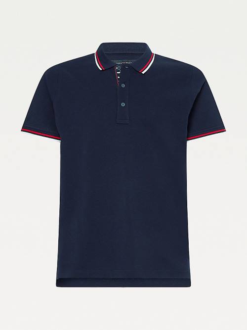 Tommy Hilfiger Organic Pamut Tipped Slim Fit Póló Férfi Kék | TH601ABZ