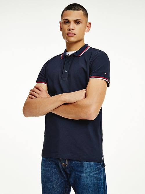 Tommy Hilfiger Organic Pamut Tipped Slim Fit Póló Férfi Kék | TH601ABZ