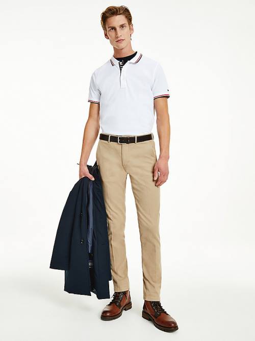 Tommy Hilfiger Organic Pamut Tipped Slim Fit Póló Férfi Fehér | TH968GKJ