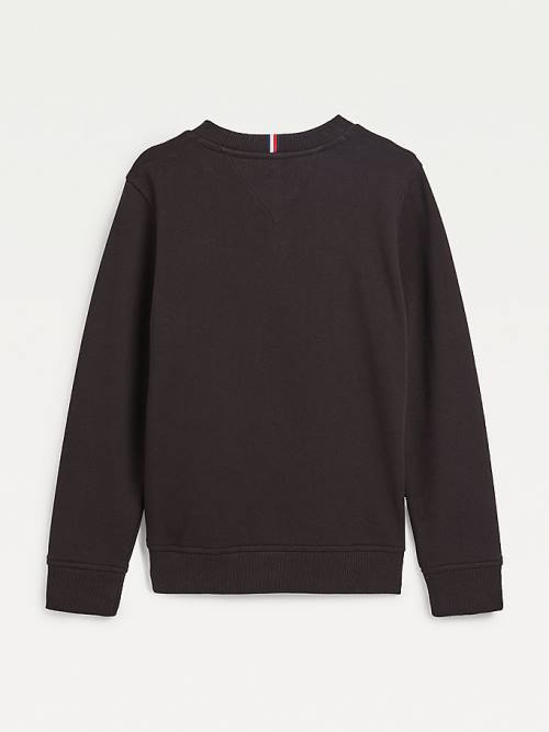 Tommy Hilfiger Organic Pamut Tonal Logo Embroidery Pulóver Fiú Fekete | TH902TED