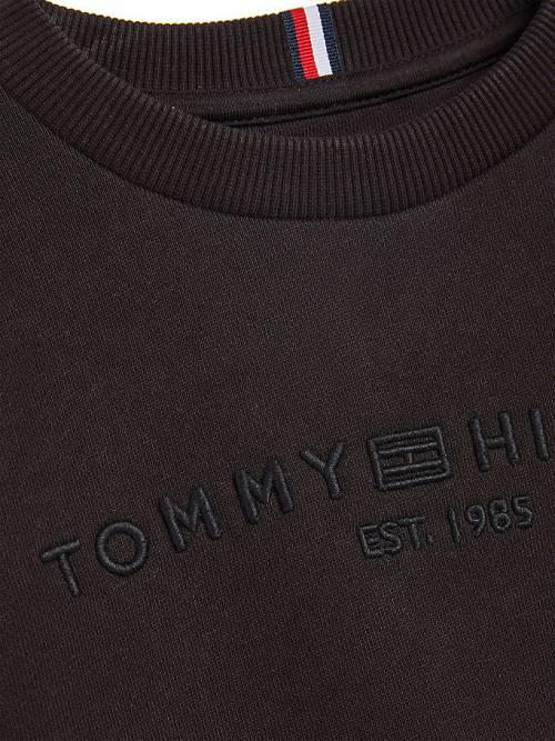 Tommy Hilfiger Organic Pamut Tonal Logo Embroidery Pulóver Fiú Fekete | TH902TED