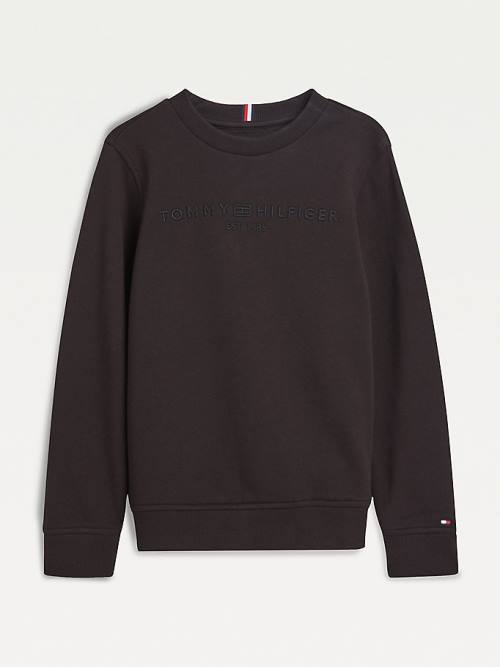 Tommy Hilfiger Organic Pamut Tonal Logo Embroidery Pulóver Fiú Fekete | TH902TED