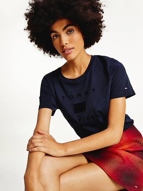 Tommy Hilfiger Organic Pamut Tonal Logo Póló Női Kék | TH941PKQ