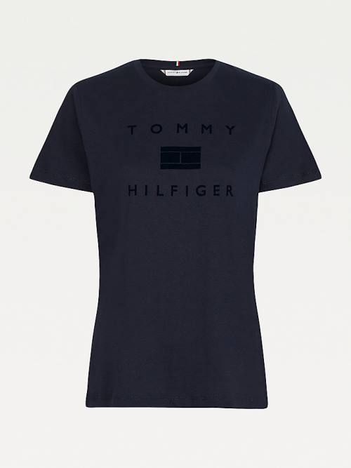 Tommy Hilfiger Organic Pamut Tonal Logo Póló Női Kék | TH941PKQ