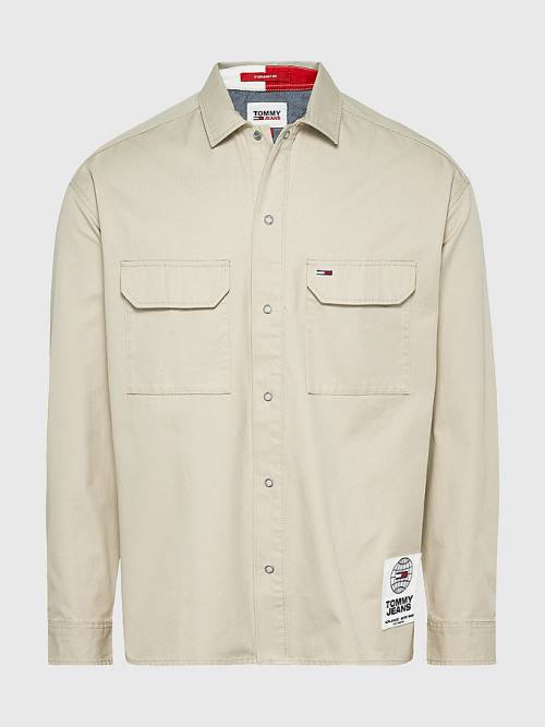 Tommy Hilfiger Organic Pamut Twill Overshirt Ingek Férfi Bézs | TH079IOL