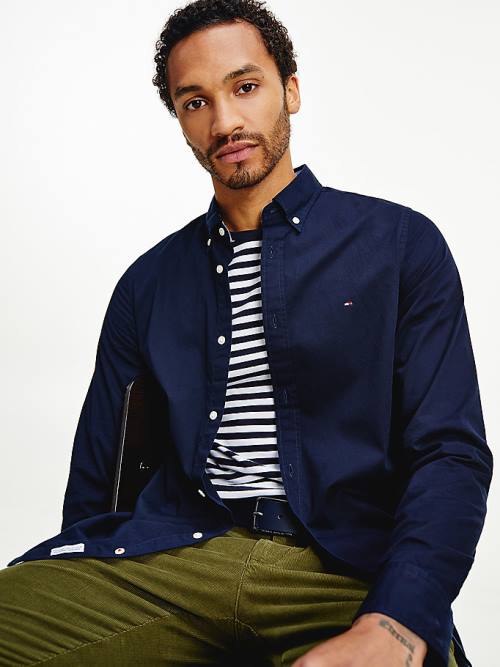 Tommy Hilfiger Organic Pamut Twill Slim Fit Ingek Férfi Kék | TH926TWQ