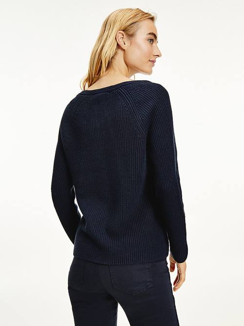 Tommy Hilfiger Organic Pamut V-Neck Jumper Pulóverek Női Kék | TH431BUR