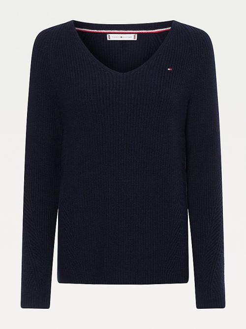 Tommy Hilfiger Organic Pamut V-Neck Jumper Pulóverek Női Kék | TH431BUR