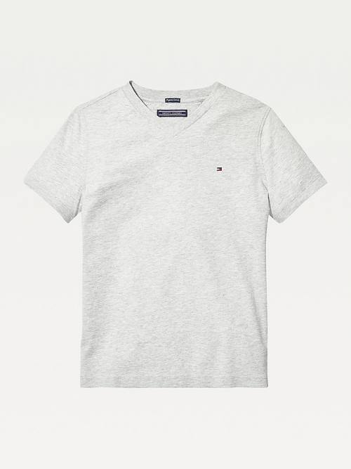 Tommy Hilfiger Organic Pamut V-Neck Póló Lány Szürke | TH106OJB