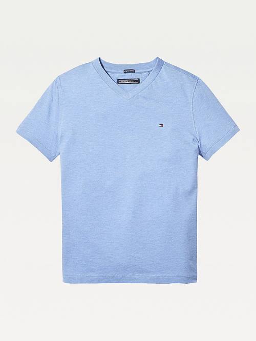 Tommy Hilfiger Organic Pamut V-Neck Póló Lány Kék | TH461HUA