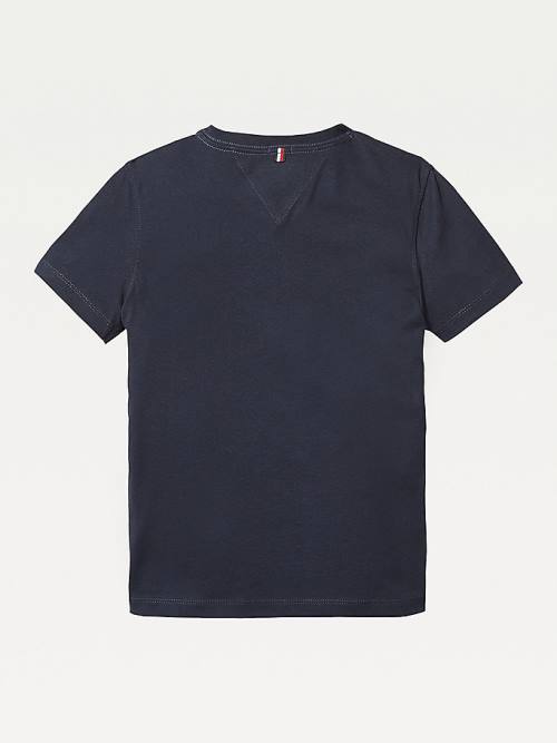 Tommy Hilfiger Organic Pamut V-Neck Póló Lány Kék | TH875JVN