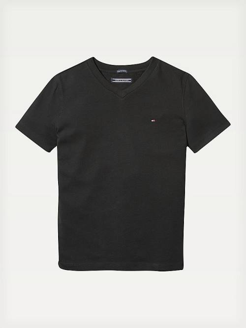 Tommy Hilfiger Organic Pamut V-Neck Póló Fiú Fekete | TH981EMI