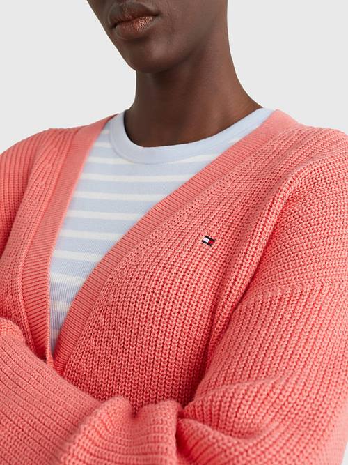 Tommy Hilfiger Organic Pamut V-Neck Relaxed Fit Cardigan Pulóverek Női Piros | TH076PYW