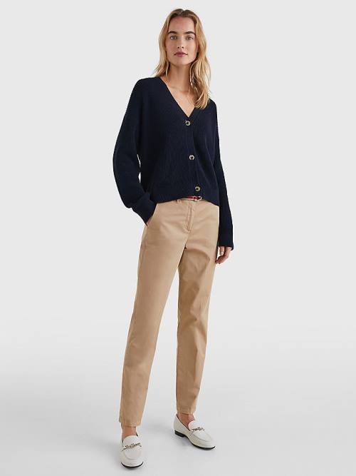 Tommy Hilfiger Organic Pamut V-Neck Relaxed Fit Cardigan Pulóverek Női Kék | TH138CHG