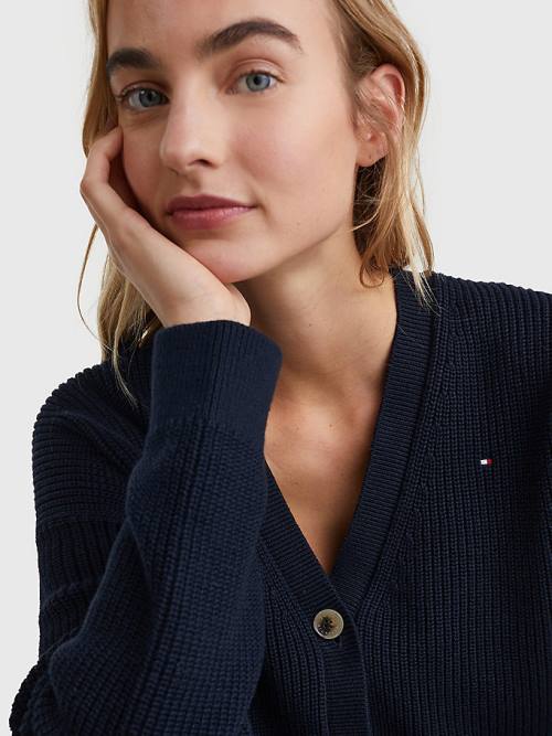 Tommy Hilfiger Organic Pamut V-Neck Relaxed Fit Cardigan Pulóverek Női Kék | TH138CHG