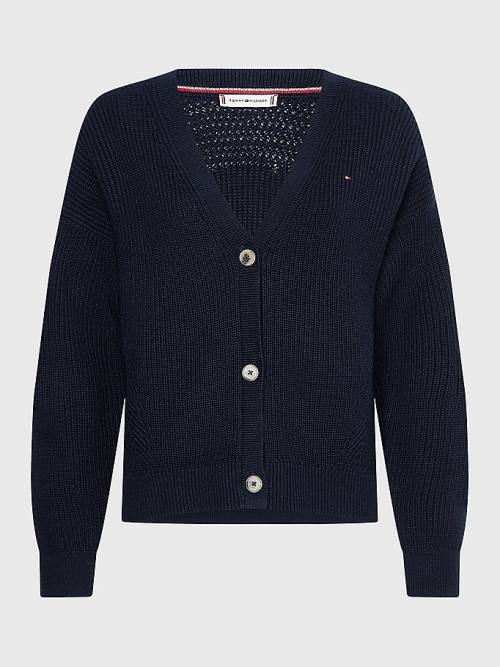 Tommy Hilfiger Organic Pamut V-Neck Relaxed Fit Cardigan Pulóverek Női Kék | TH138CHG