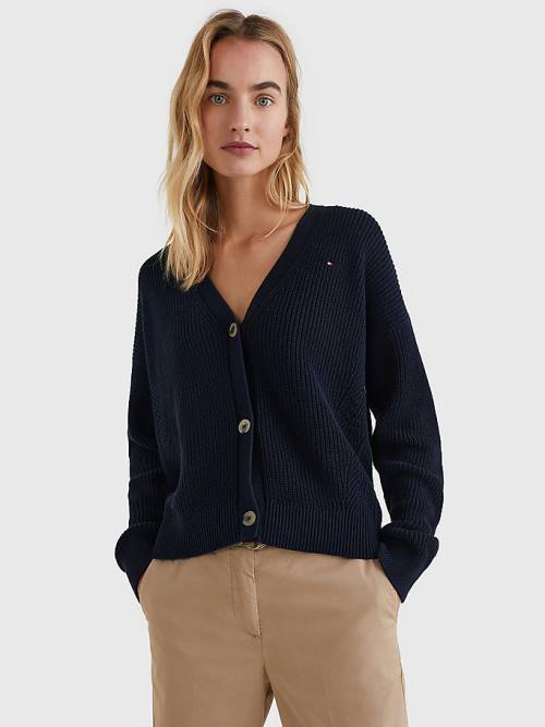 Tommy Hilfiger Organic Pamut V-Neck Relaxed Fit Cardigan Pulóverek Női Kék | TH138CHG