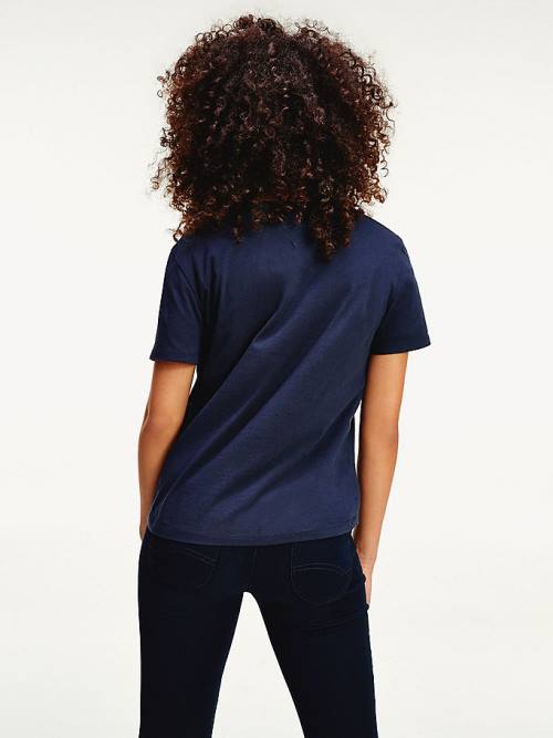 Tommy Hilfiger Organic Pamut V-Neck Slim Fit Póló Női Kék | TH192PCG