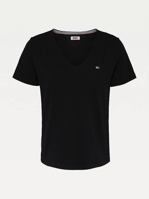 Tommy Hilfiger Organic Pamut V-Neck Slim Fit Póló Női Fekete | TH341FOH