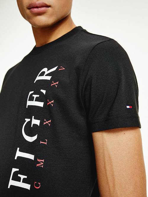 Tommy Hilfiger Organic Pamut Vertical Logo Póló Férfi Fekete | TH695SNG