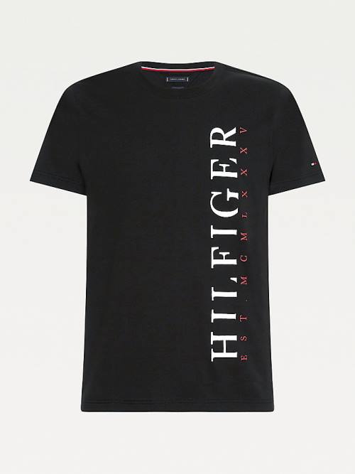 Tommy Hilfiger Organic Pamut Vertical Logo Póló Férfi Fekete | TH695SNG