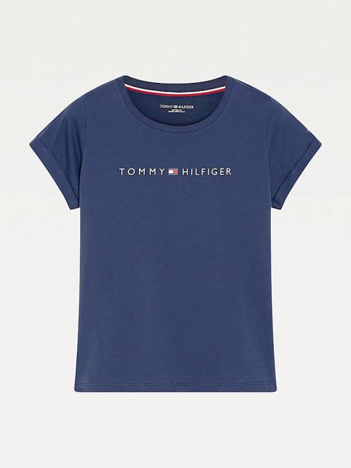 Tommy Hilfiger Original Logo Turn-Back Cuff Póló Női Kék | TH893JNI