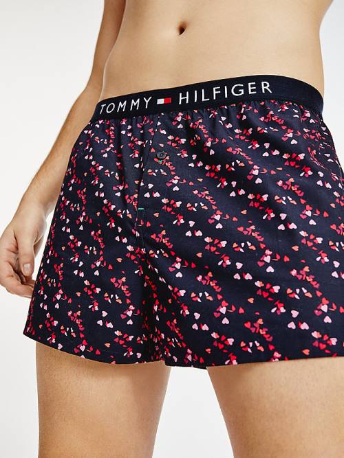 Tommy Hilfiger Original Logo Waistband Print Boxer Shorts Fehérnemű Férfi Kék | TH964EQN