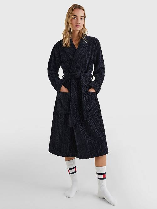 Tommy Hilfiger Original Monogram Bathrobe Pizsama Női Kék | TH642SYL