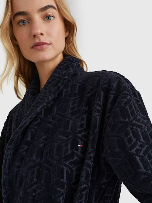 Tommy Hilfiger Original Monogram Bathrobe Pizsama Női Kék | TH642SYL