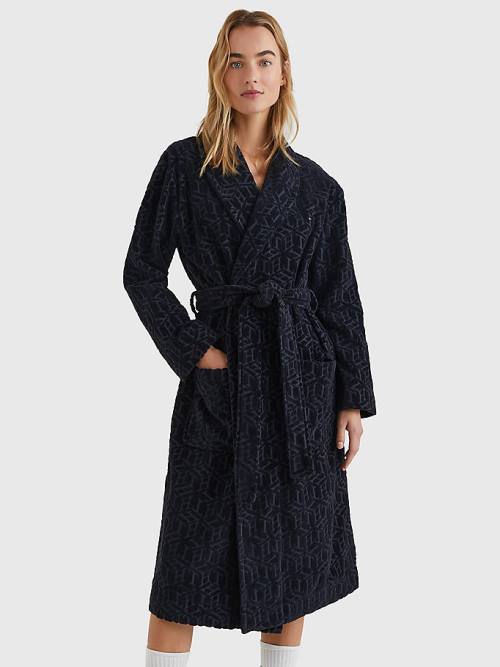 Tommy Hilfiger Original Monogram Bathrobe Pizsama Női Kék | TH642SYL