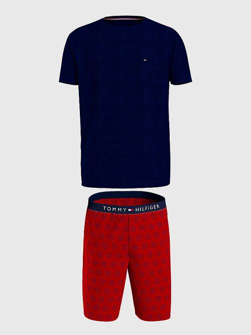 Tommy Hilfiger Original Rövid Print Set Pizsama Férfi Kék | TH673MZY