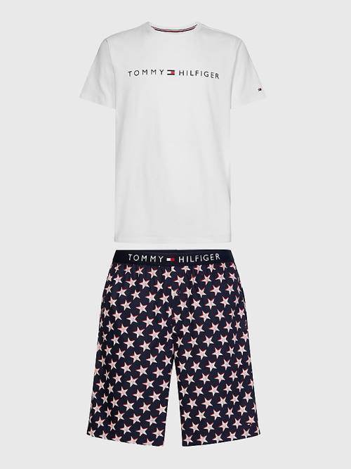 Tommy Hilfiger Original Rövid Print Set Pizsama Férfi Fehér | TH984HBM