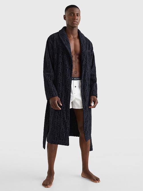 Tommy Hilfiger Original Towelling Monogram Bathrobe Pizsama Férfi Kék | TH128RUL